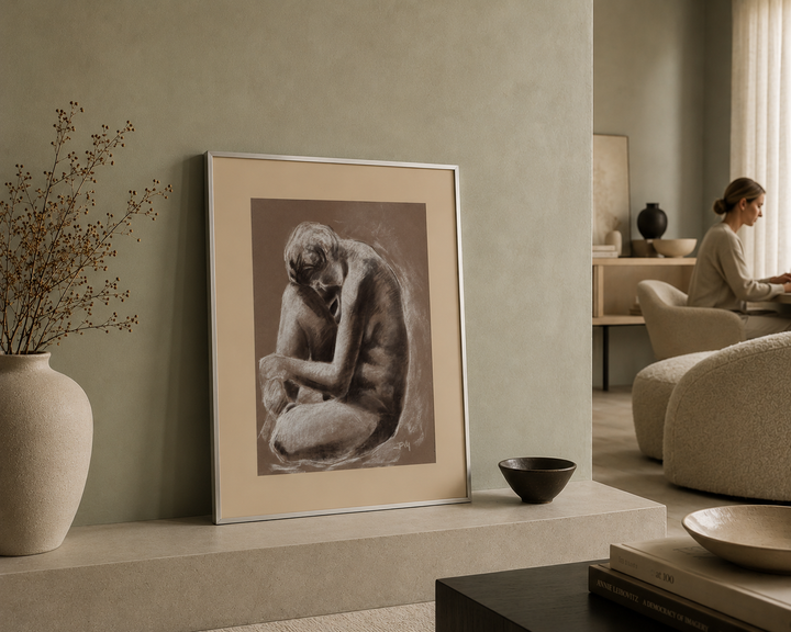 Krijttekening van een Naakt Model – JP Van Hautte / 60,5x71x3 cm