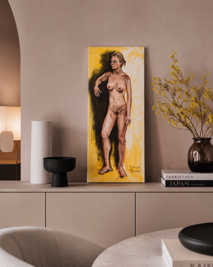Schilderij “Staand Naakt in Geel” / 38 x 80,5cm