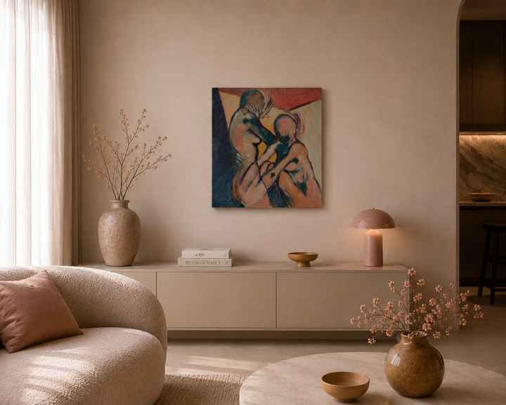 Groot schilderij op paneel 2 vrouwelijke naakten / 90x100cm