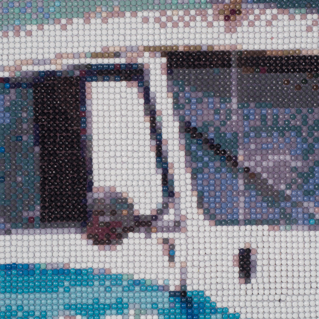 Unique painting in iron-on beads – Volkswagen T1 bus in blue and yellow