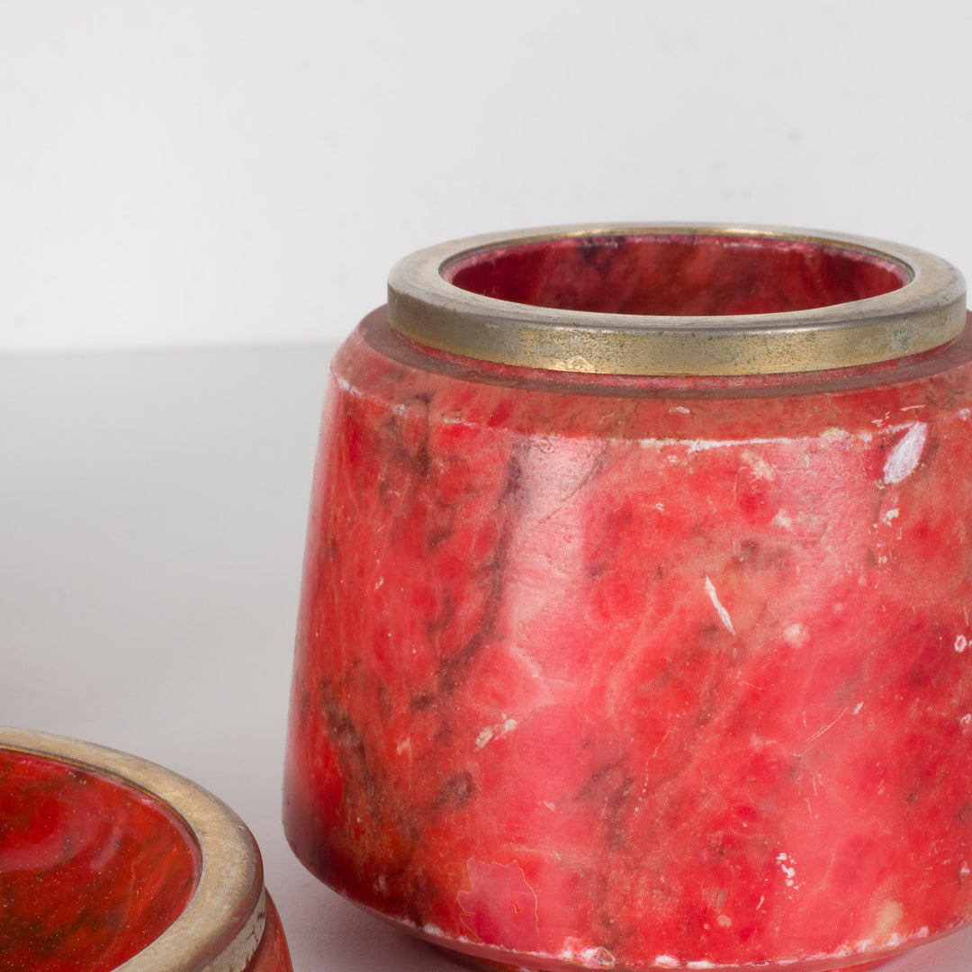 Beautiful Conical 3-Piece Red Alabaster Set with Brass Dividers