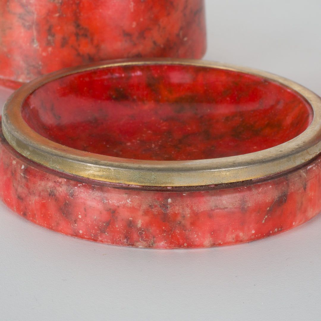 Beautiful Conical 3-Piece Red Alabaster Set with Brass Dividers