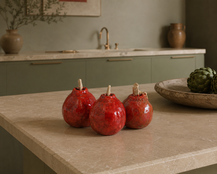 ✨ Handmade Ceramic Glazed Red Apple with Leaf – Unique &amp; Social Commitment