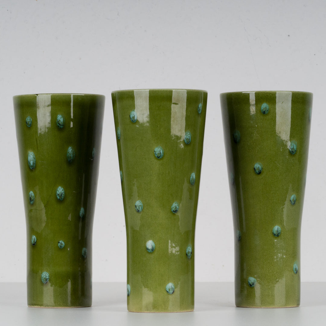 Set of 3 green glazed ceramic vases