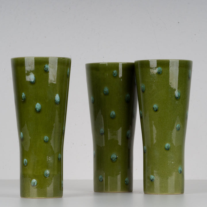 Set of 3 green glazed ceramic vases