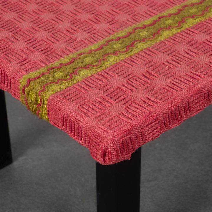 Charming wooden stool with embroidery fabric in pink and green