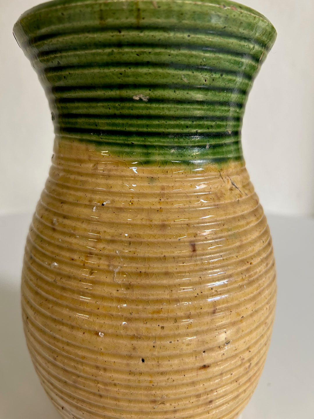 Ceramic glazed vase in green and yellow