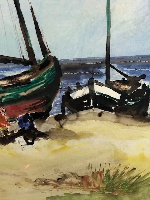 Schilderij sloepen op het strand - De Tuin Der Kunsten